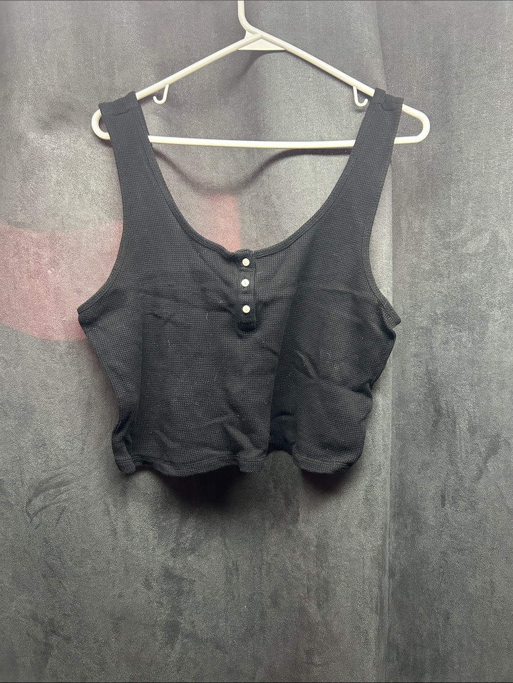 Old Navy Black Ribbed Crop Tank with Front Buttons